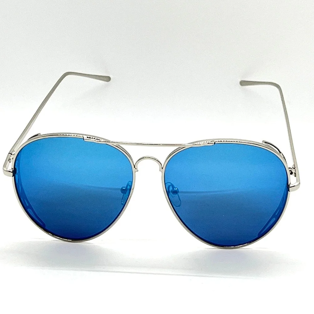 Aviator Sunglasses Blue Lens Silver Frame Fashion Eyewear UV400‎ Festival Wear